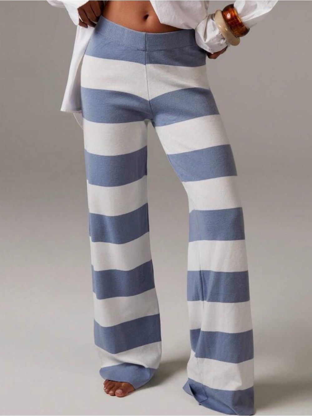 Women’s Striped Wide-Leg Bottoms in Blue and White